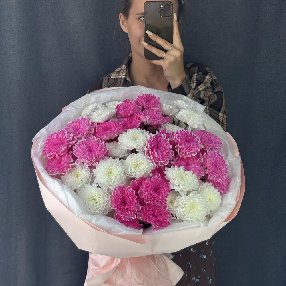 Облако нежности моно букет из хризантем☁️🩷🌸