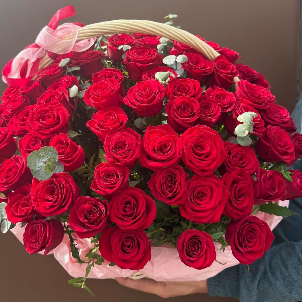 "Романтика в корзине" 🌹🎀 композиция 101 Роза
