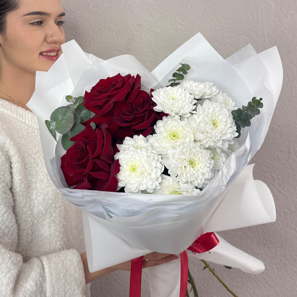 Купидон 🥰 авторский Дуо букет с красными французскими розами