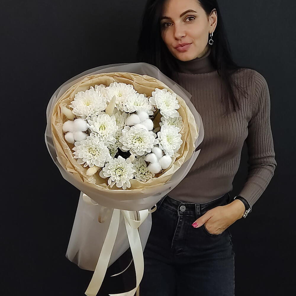ХРИЗАНТЕМА 🤍БЕЛАЯ 🤍 С ХЛОПКОМ и 🎁 сладкий