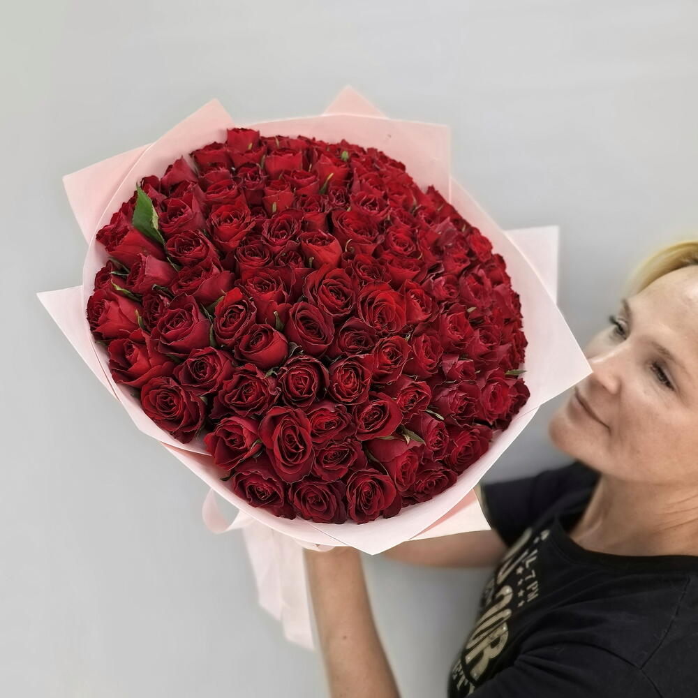 -20%Акция️Стильный монобукет из розы Кения 101 роза/Цветы Уфа/Цветы в Уфе/Доставка цветов Уфа