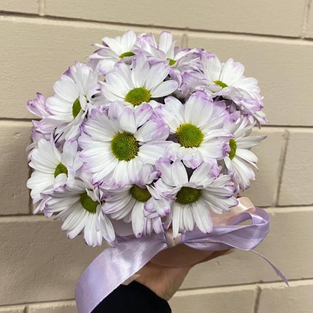 Сиреневые ромашки в коробке