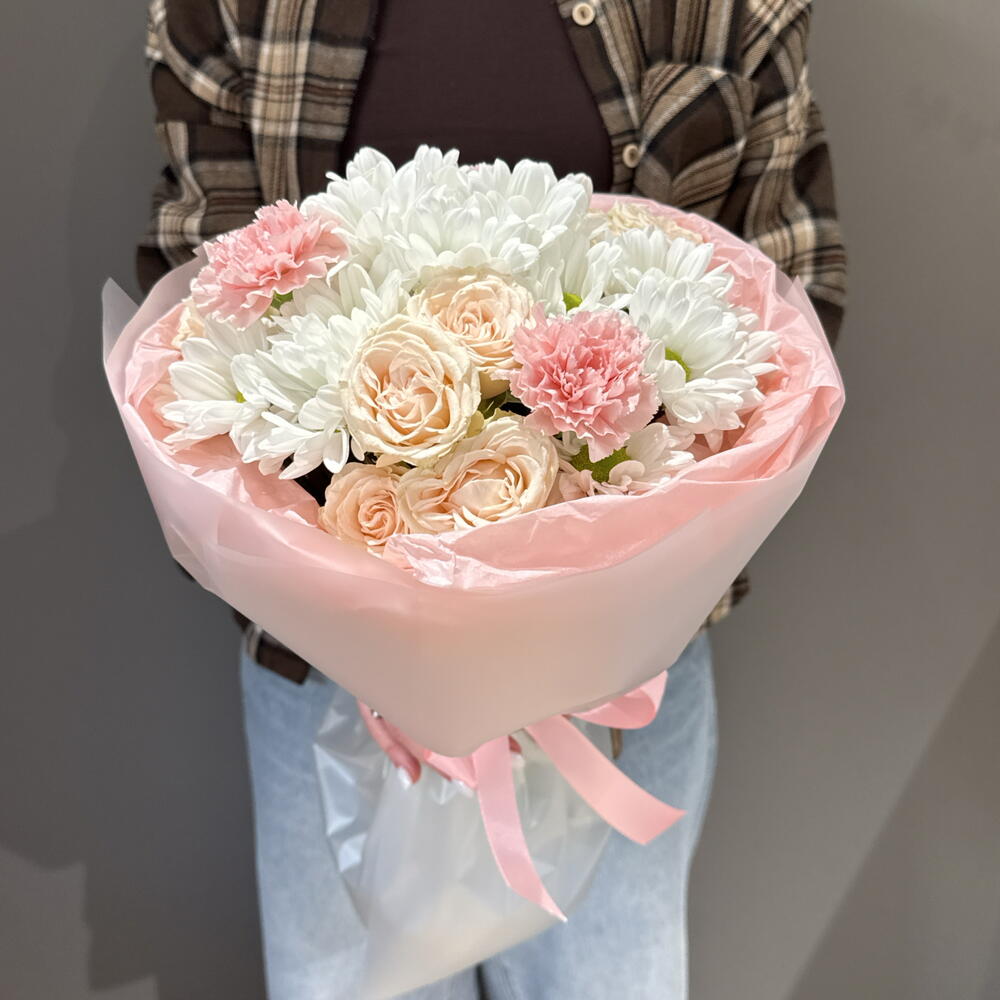 🌸Букет из пион роз, хризантемы и диантусов
