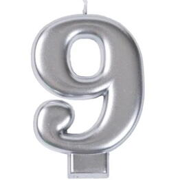 Свеча для торта Цифра 9 (8 см), серебро