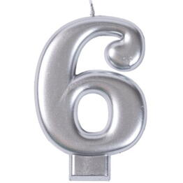 Свеча для торта Цифра 6 (8 см), серебро