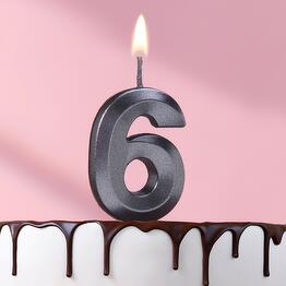 Candle in a cake on a skewer "Edge", number "6", black, 5 cm