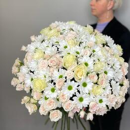 Delicate roses with chrysanthemum chamomile