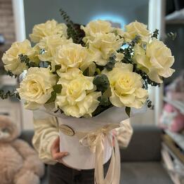 White French roses in a box