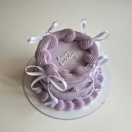 1 kg bento cake-Lambeth purple cream ruffle cake with bows for a girl's birthday, mom, sister, friend