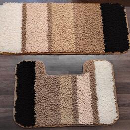 Set of Plush Bathroom Mats Beige