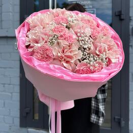 WOW Bouquet de rosas Rosadas francesas y Dianthus (claveles)