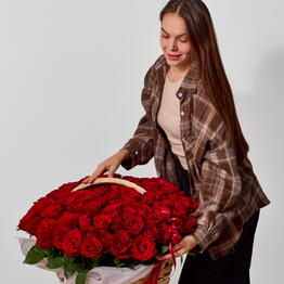 🔥101 роза в корзине. Скидка 10%