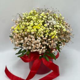 Цветы в коробке с гипсофилой микс