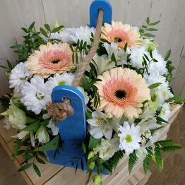 Wooden box with gerbera