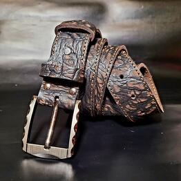 Genuine leather belt, handmade. Color: dark chocolate kraft tigina