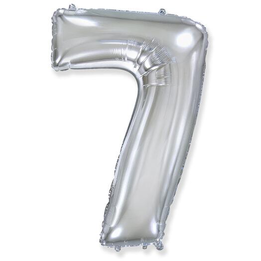Цифра 7 Серебро огромная фольгированная 102см шарик