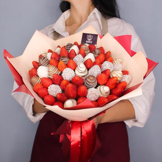 Букет из клубники в шоколаде, съедобный, сладкий букет Дыхание огня