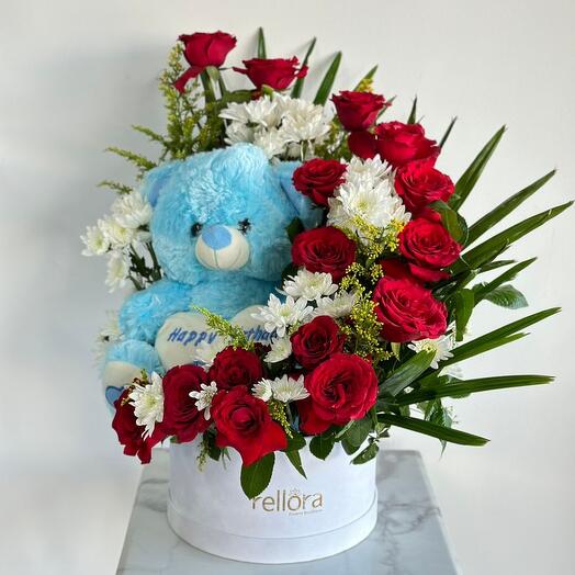 Teddy Bea Flower Arrangement