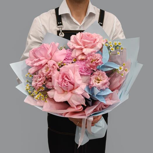 Doll bouquet with peony French rose and chamomile
