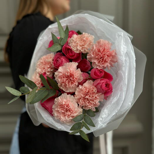 🎀💕🌸  пионовидная Роза и диантусы 🌸💕🎀