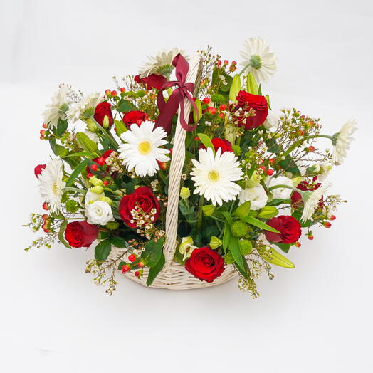 Red Roses and Daisies - Basket