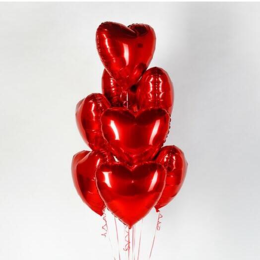 Набор воздушные шары с гелием в форме сердца, красные 9 шт