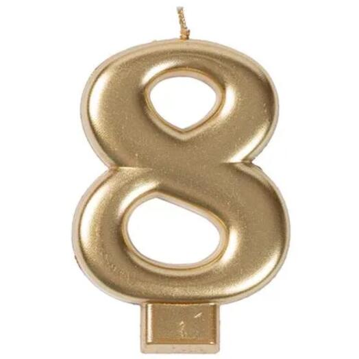 Свеча -цифра "8" Золотая, 8 см