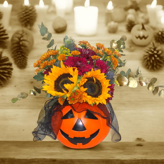 Cheerful Pumpkin Floral Basket