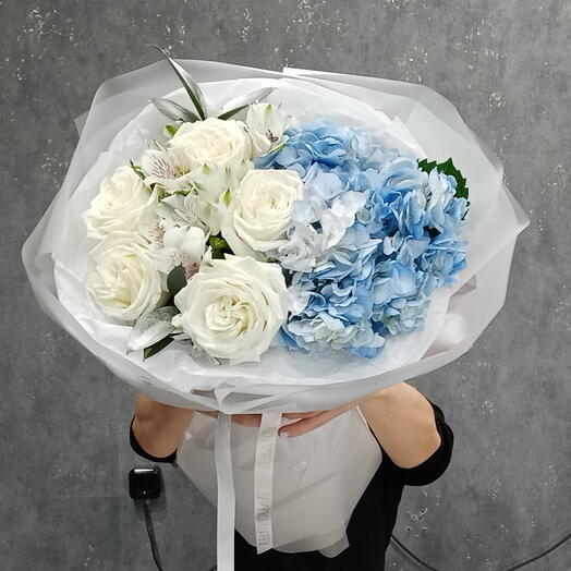 Bouquet with blue hydrangea