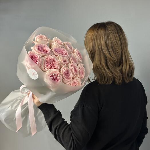 Монобукет из пионовидных роз Pink Ohara 15шт
