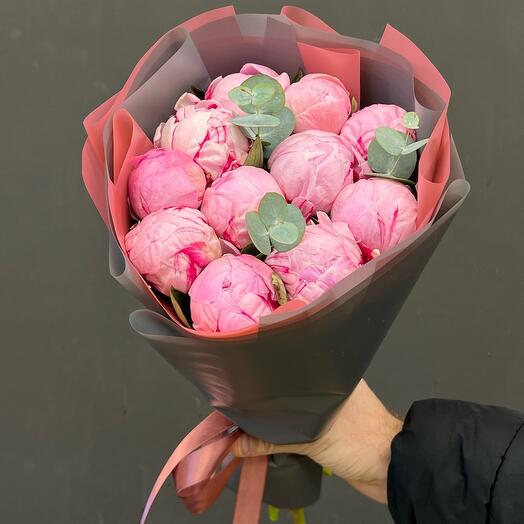 Peonies with eucalyptus