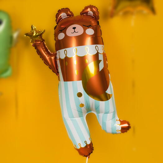 Шар гелий «Медвежонок» мишка со звездой. Helium foil balloon Bear golden star