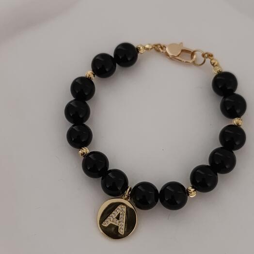 Именной браслет из черного агата