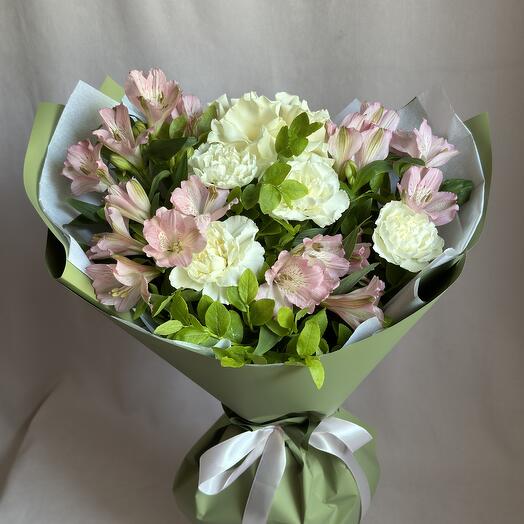 A summer bouquet. Alstroemeria, dianthuses