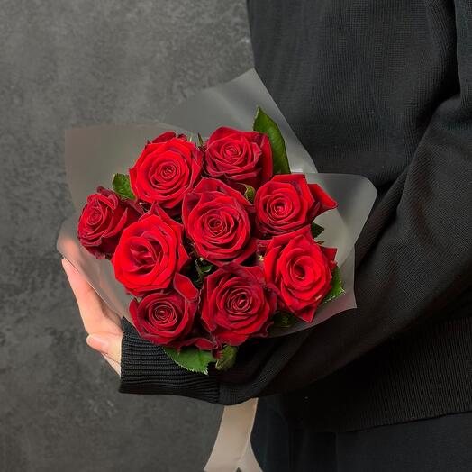 Букет красных роз Con Amore, 9 шт, 40 см. Florentika