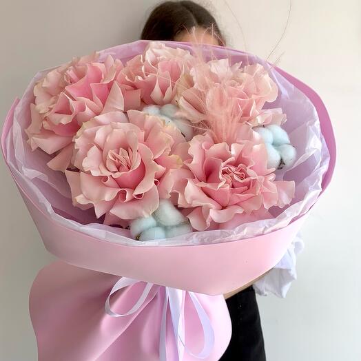 ☺️💗Букет «конфетка» из французских роз с хлопком 💗