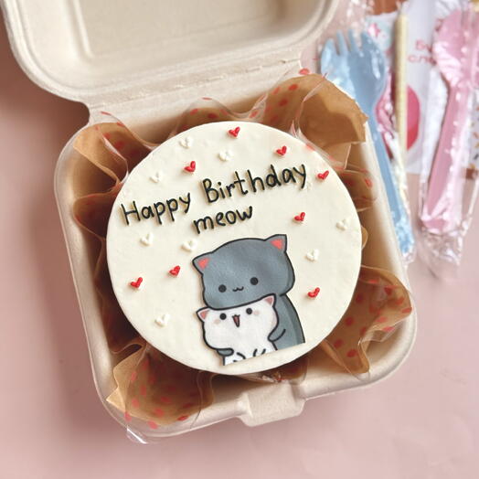 Бенто-торт с котиками на День Рождения «Happy Birthday meow»