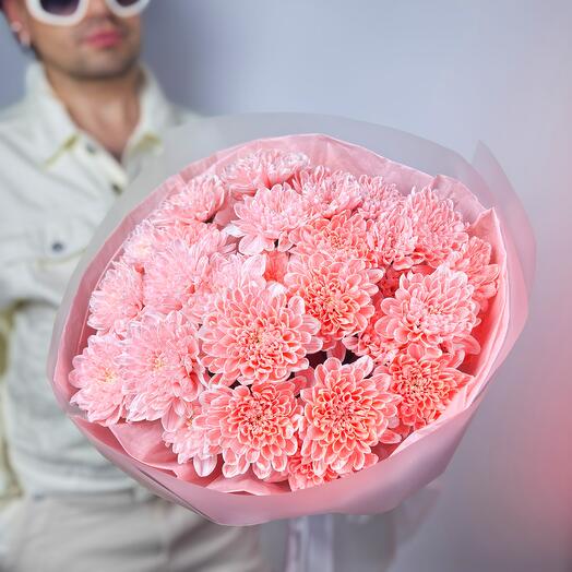 Букет из персиковой кустовой Хризантемы 5 шт