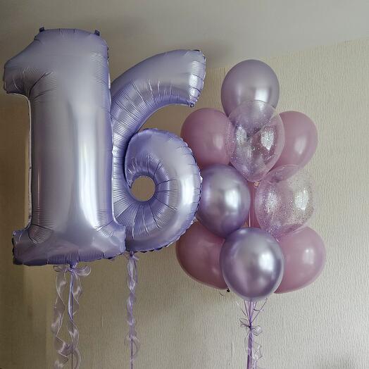 Воздушные шары лавандовые, сиреневые, пудровые на 16 лет 15 шаров