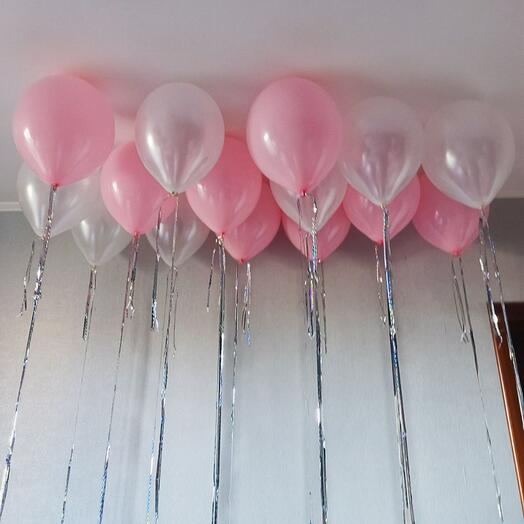 Шарики под потолок розовый и белый 15 шт