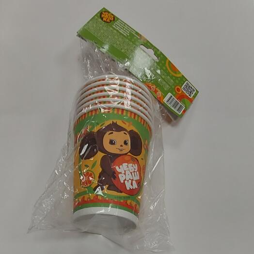 Стакан одноразовый бумажный, 200 мл, Чебурашка, 6шт