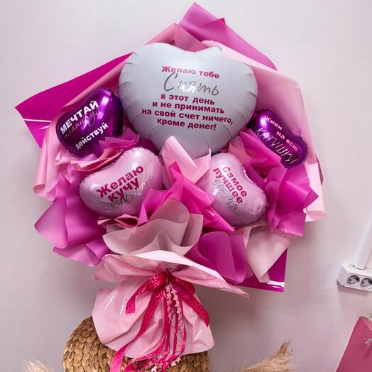 Розовый букет из сердечек для подружки
