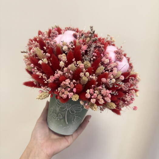 Ведерко сухоцветы с хлопком