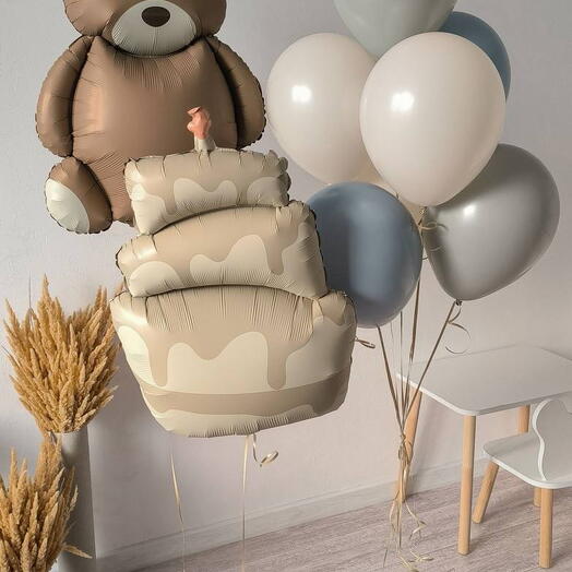 Набор шаров «Тортик и мишка» — праздничный сюрприз 🎂🐻