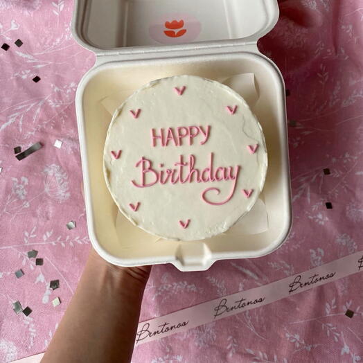 Бенто торт с розовой надписью Happy birthday
