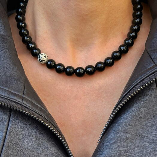 Черное колье из натурального камня CAVIAR ONYX BLINK(38-42р) на подарок, на день рождения, подруге, маме, дочке, себе