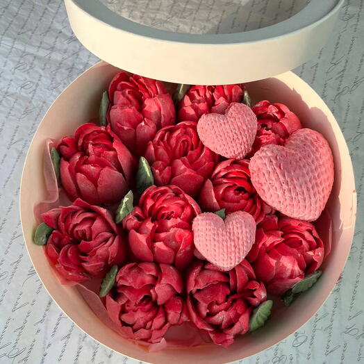 Букет из зефира в коробке, тюльпаны из зефира «Любимым»