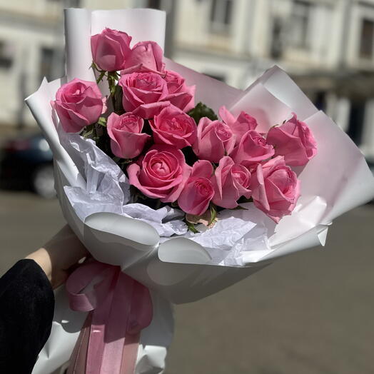 15 розовых роз букет