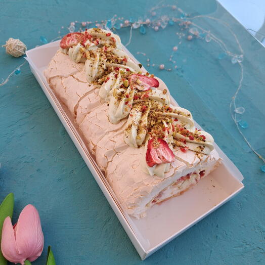 Rollo de merengue Pistacho-Fresa