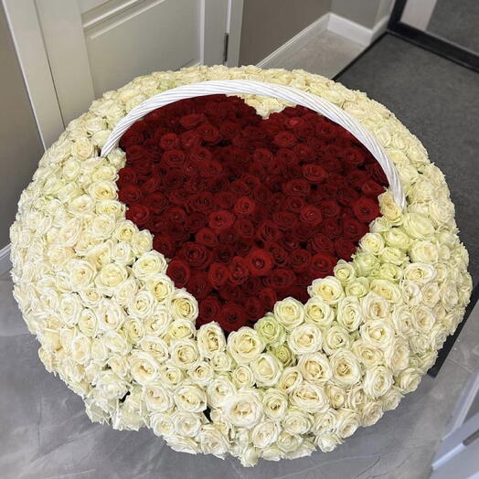 Корзина из 555 роз сердце